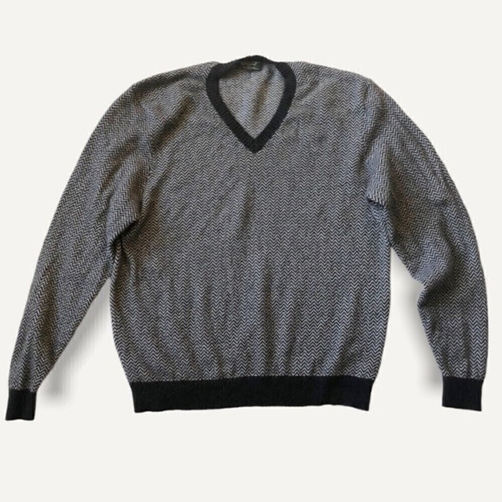Bobby Jones Chevron V Neck Sweater Wool Cashmere Black Gray XL - Picture 3 of 14